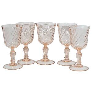 5 Rosalind Cristal DArques Pink  Cordial Glasses 4" swirl optic vintage romantic